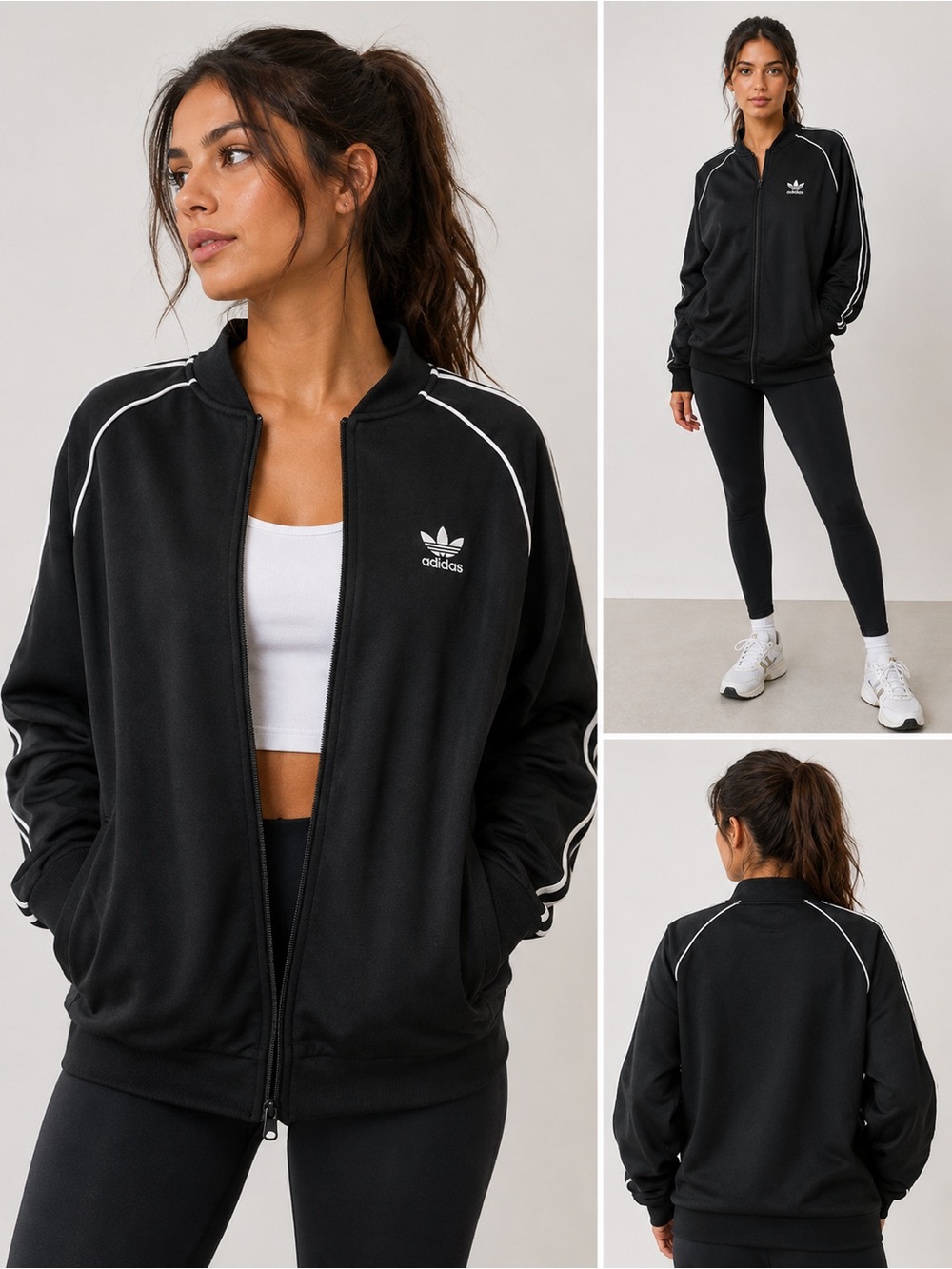 adidas Black Track Jacket with White Trim large jacket - Picture 1 of 1